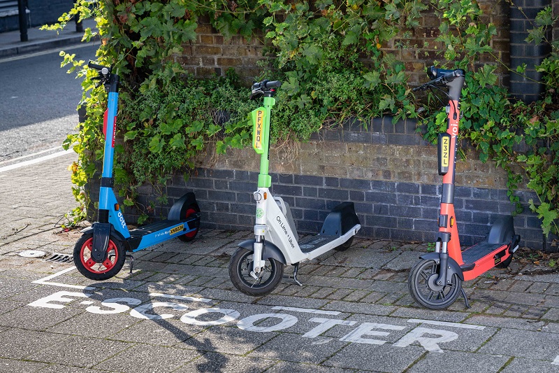 Three e-scooters